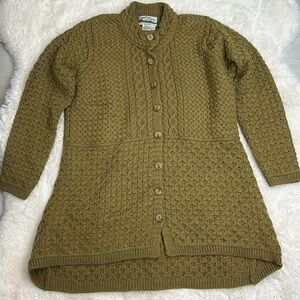 NWT Aran Crafts Ireland 100% Merino Wool Oversized Sweater Olive Green S…